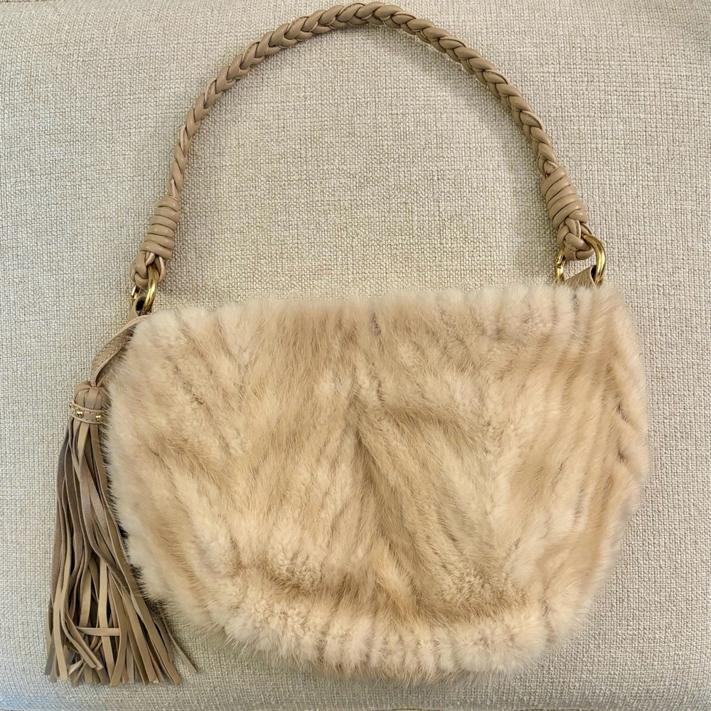 Pablo Masi Mink Fur Authentic Bag Leather Handle Fringe Gorgeous Italian